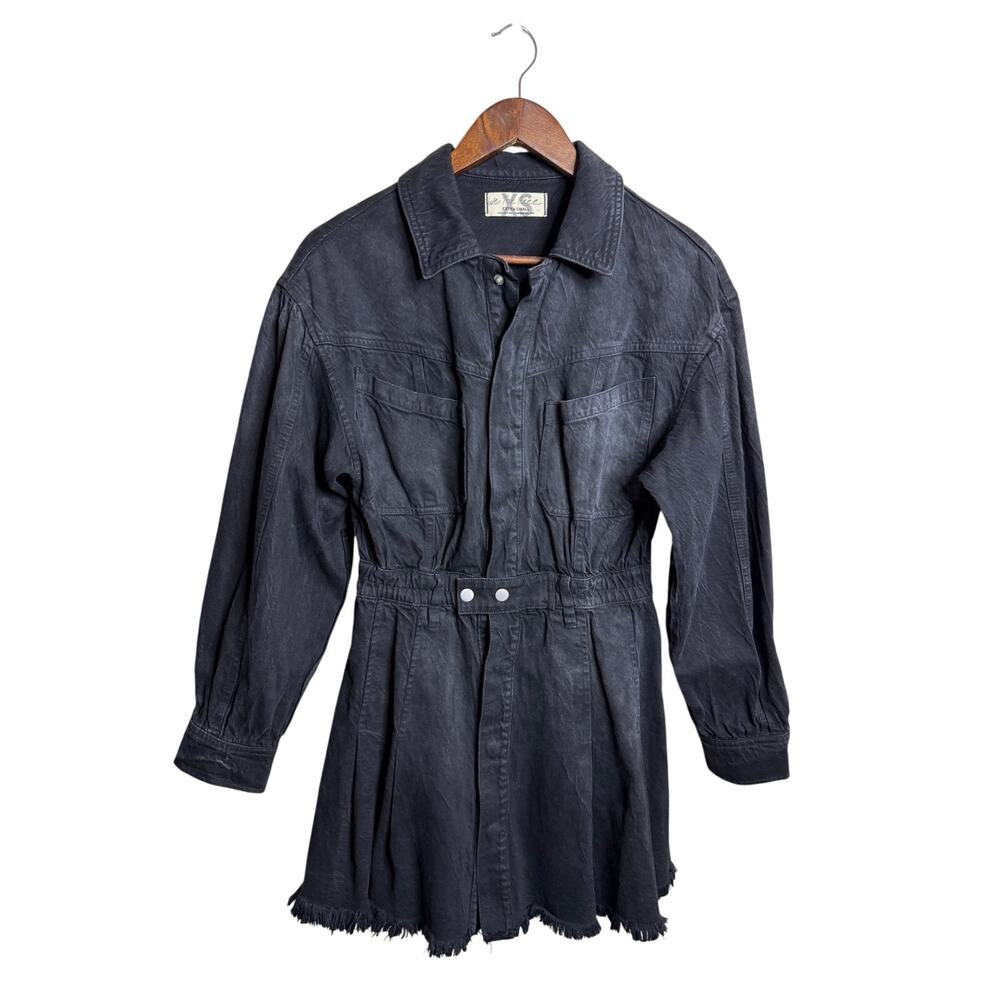 Free People We the Free Black Denim Utility Mini Dress Raw Hem size XS